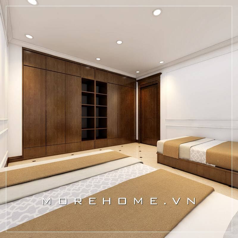 Tủ áo gỗ Veneer hiện đại, gam màu nâu trầm vừa tạo điểm nhấn, vừa mang đến cảm giác ấm áp cho cả căn phòng ngủ